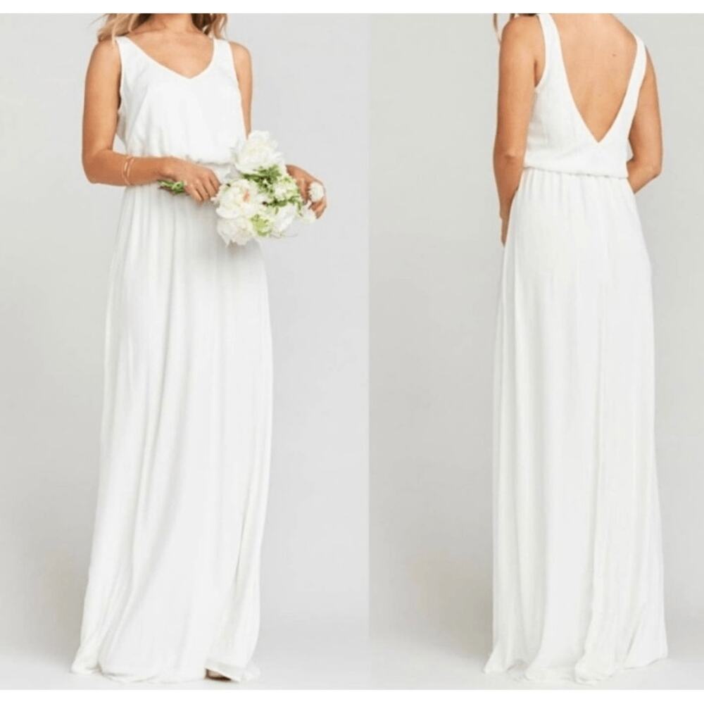 NWT Show Me Your Mumu‎ Kendall Maxi Blouson Dress Sz. XS Wedding Cake Chiffon